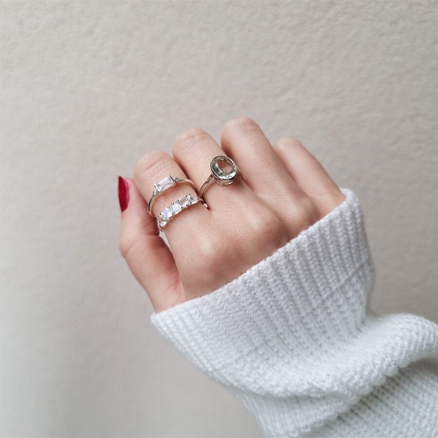 Ženski prstan iz srebra LOREN, Prasiolit