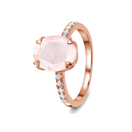 Ženski prstan iz srebra ISABELLA PAVÉ, Rožnati kremen in Beli Topaz