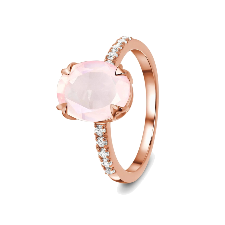 Ženski prstan iz srebra ISABELLA PAVÉ, Rožnati kremen in Beli Topaz