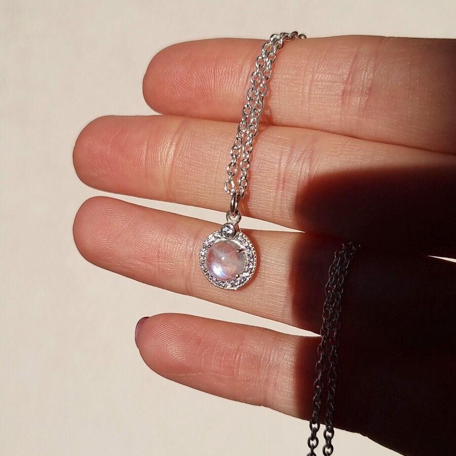 Damen-Silberkette NAOMI, Mondstein und weißer Topas