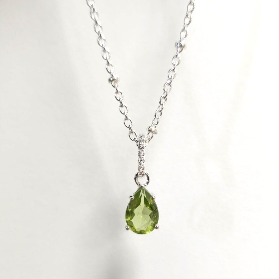 Damen Sterling Silber Anhänger BIRTHSTONE August, Peridot und Weißer Topas