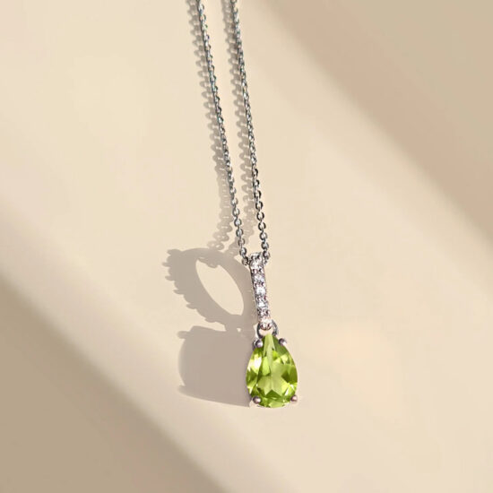 Damen Sterling Silber Anhänger BIRTHSTONE August, Peridot und Weißer Topas