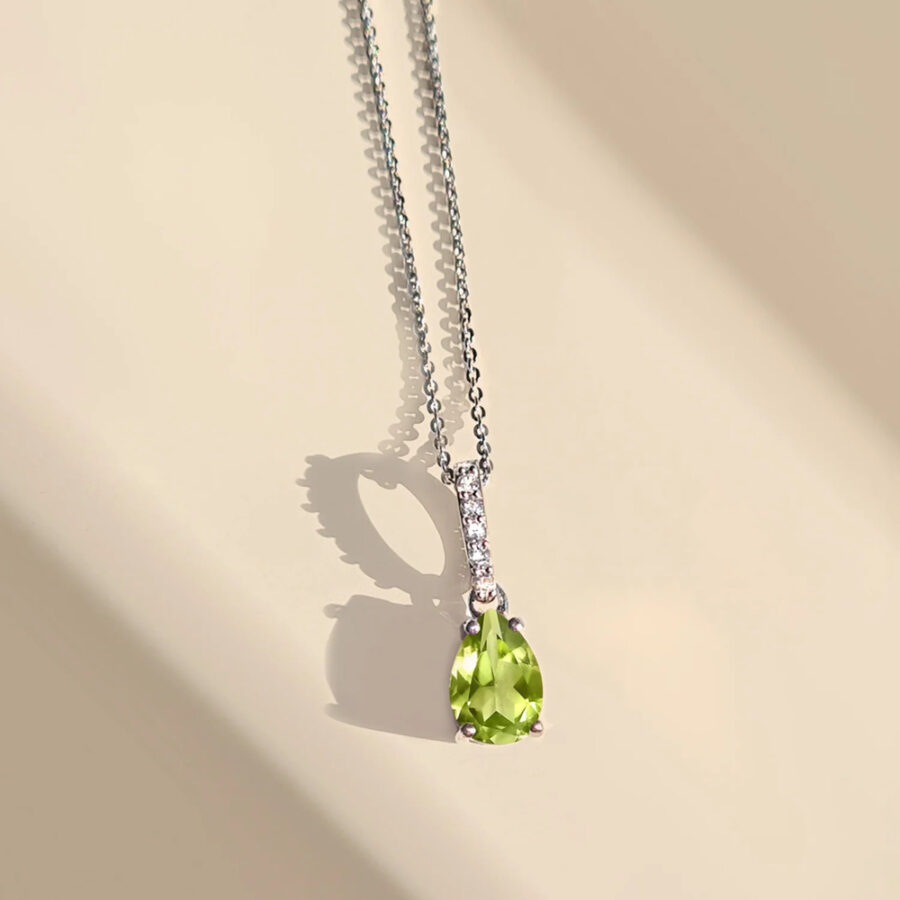 Damen Sterling Silber Anhänger BIRTHSTONE August, Peridot und Weißer Topas