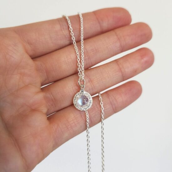 Damen-Silberkette NAOMI, Mondstein und weißer Topas