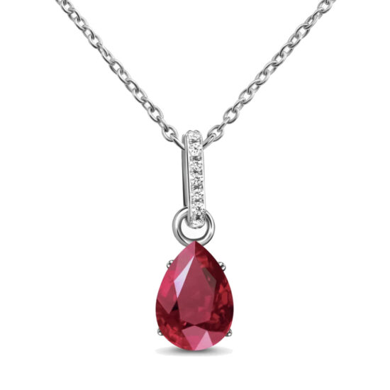 Ženski obesek iz srebra BIRTHSTONE Julij, Rubin in Beli Topaz