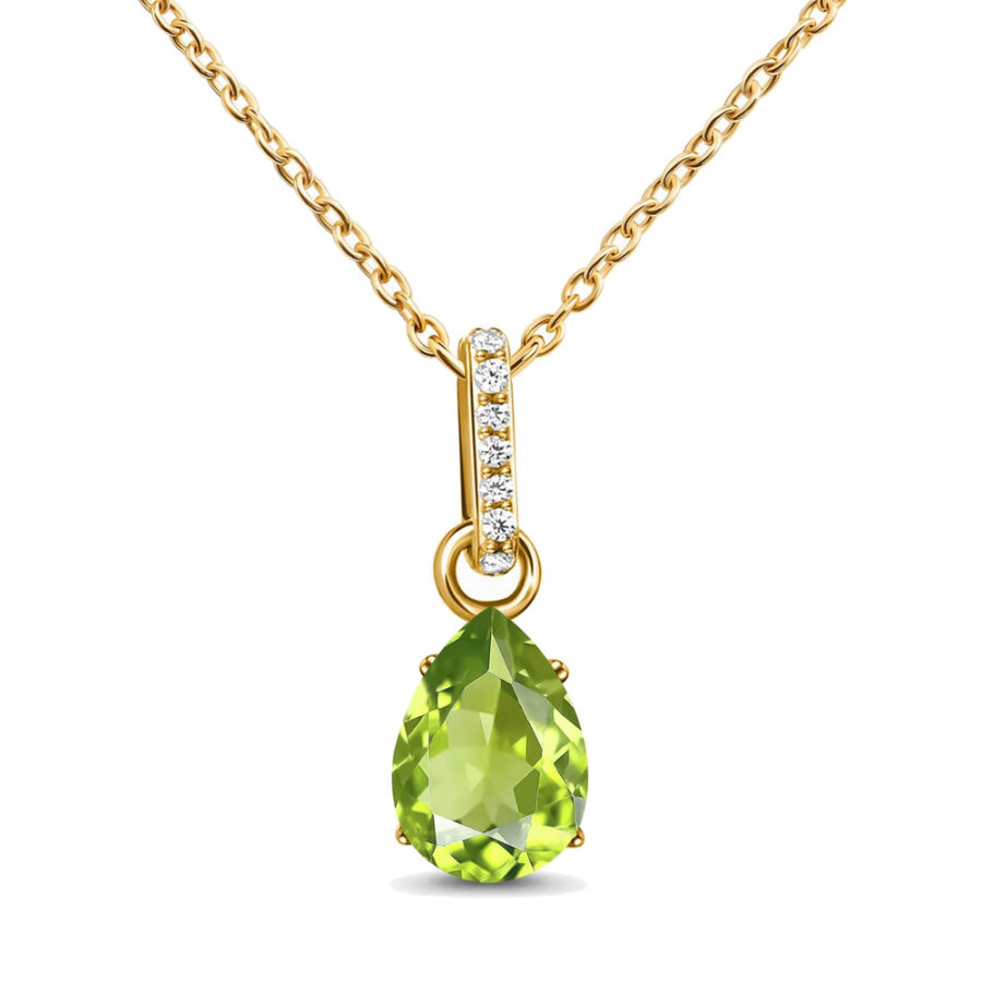Damen Sterling Silber Anhänger BIRTHSTONE August, Peridot und Weißer Topas