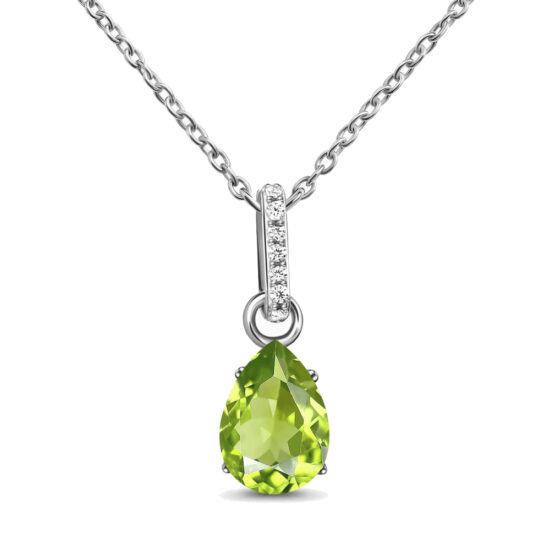 Damen Sterling Silber Anhänger BIRTHSTONE August, Peridot und Weißer Topas