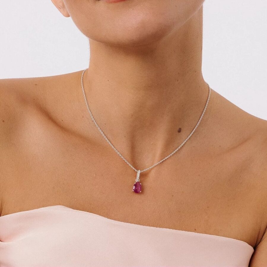 Ženski obesek iz srebra BIRTHSTONE Julij, Rubin in Beli Topaz