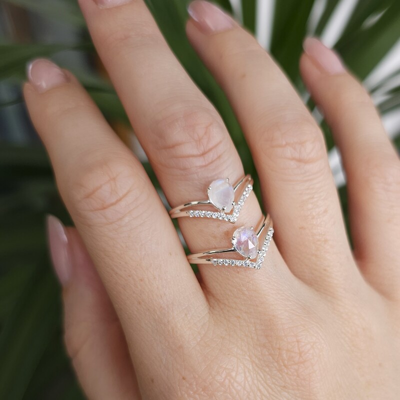 Damenring aus Sterlingsilber SELENA, Mondstein und weißer Topas