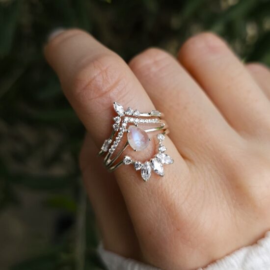 Damenring aus Sterlingsilber SELENA, Mondstein und weißer Topas