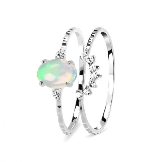 Ženski dvostruki prsten od srebra SCARLETT, opala i bijelog topaza