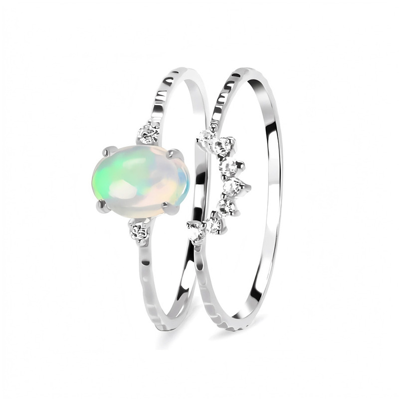 Ženski dvostruki prsten od srebra SCARLETT, opala i bijelog topaza
