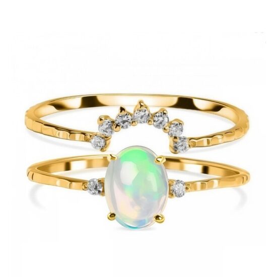 Ženski dvostruki prsten od srebra SCARLETT, opala i bijelog topaza