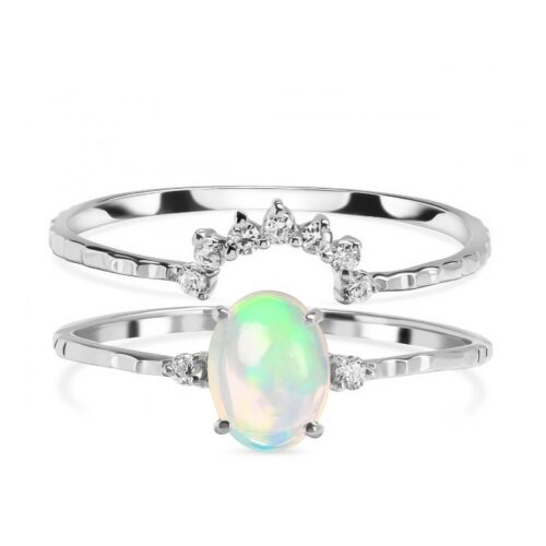 Doppelter Damenring aus Sterlingsilber SCARLETT, Opal und Weißer Topas Doppelter Damenring aus Sterlingsilber SCARLETT, Opal und Weißer Topas