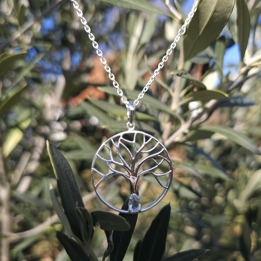 Damen Sterling Silber Anhänger TREE OF LIFE, Libysches Gold Tektit