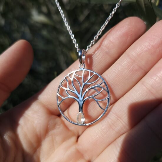 Damen Sterling Silber Anhänger TREE OF LIFE, Libysches Gold Tektit