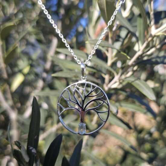 Damen Sterling Silber Anhänger TREE OF LIFE, Libysches Gold Tektit