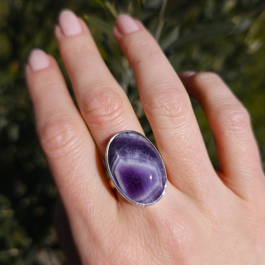 Ženski srebrni prsten IDRIA, Ametisti i Ahat