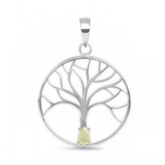 Damen Sterling Silber Anhänger TREE OF LIFE, Libysches Gold Tektit