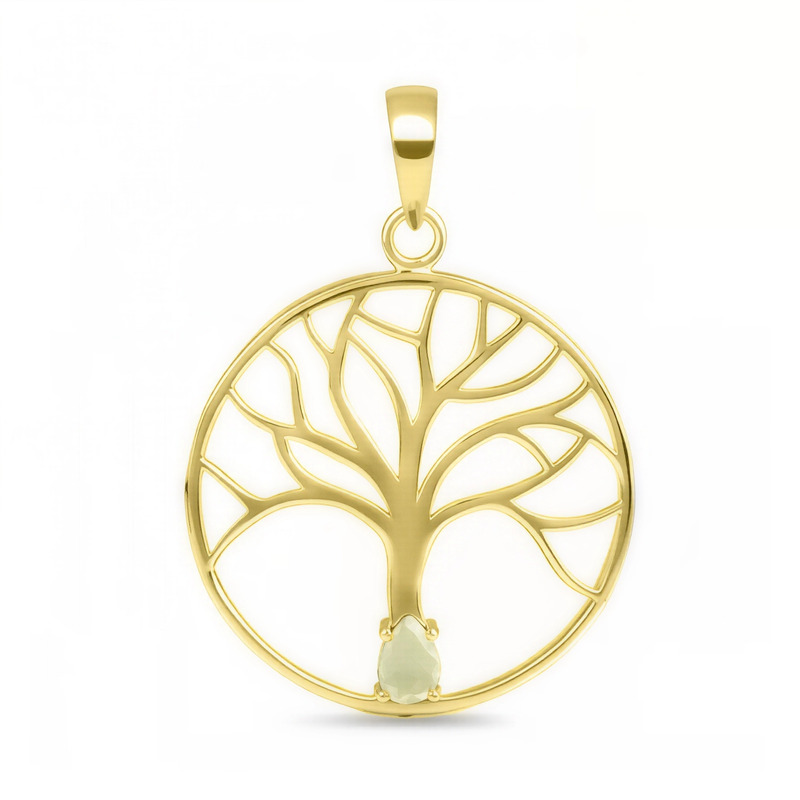 Damen Sterling Silber Anhänger TREE OF LIFE, Libysches Gold Tektit