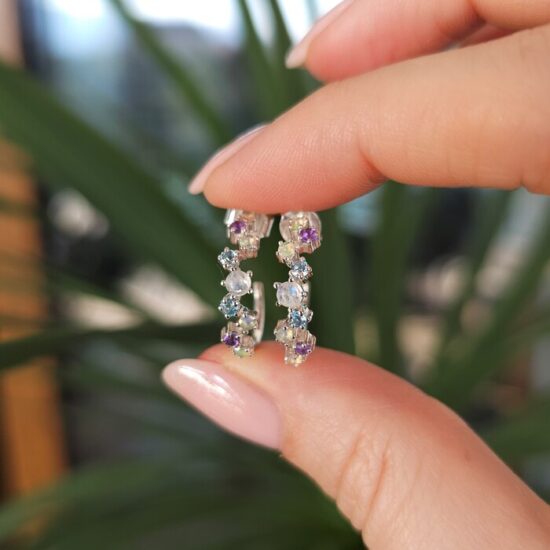 Uhani Leila Mesečev kamen, Opal, Ametist in Topaz - Seraphina