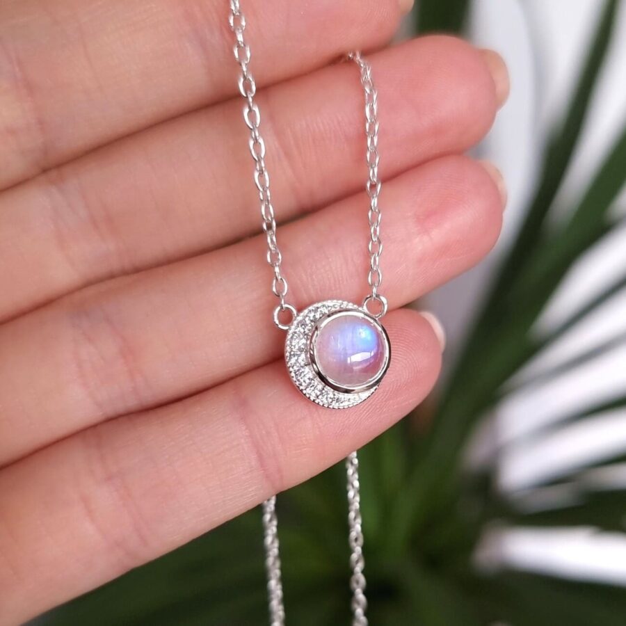 Damenhalskette aus Sterlingsilber ASTRA, Mondstein und weißem Topas