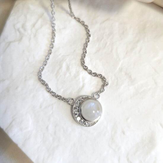 Damenhalskette aus Sterlingsilber ASTRA, Mondstein und weißem Topas