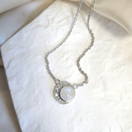 Damenhalskette aus Sterlingsilber ASTRA, Mondstein und weißem Topas