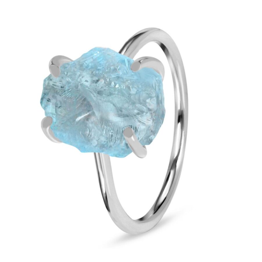 Damenring aus Sterlingsilber RAW BEAUTY, Aquamarin