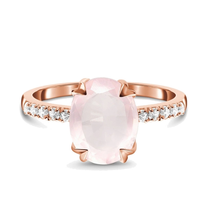 Ženski prstan iz srebra ISABELLA PAVÉ, Rožnati kremen in Beli Topaz