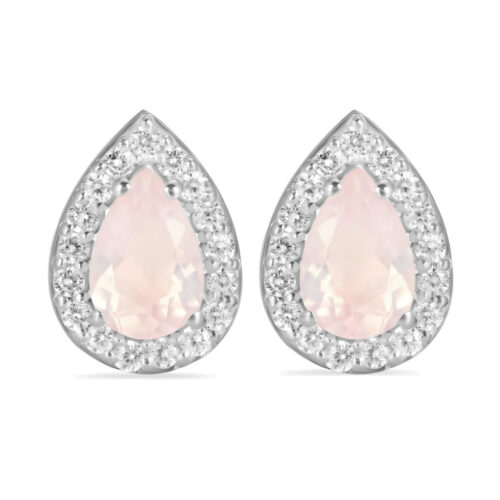 Silberne Damenohrringe ANTHEA, Rosenquarz und weißer Topas Silberne Damenohrringe ANTHEA, Rosenquarz und weißer Topas