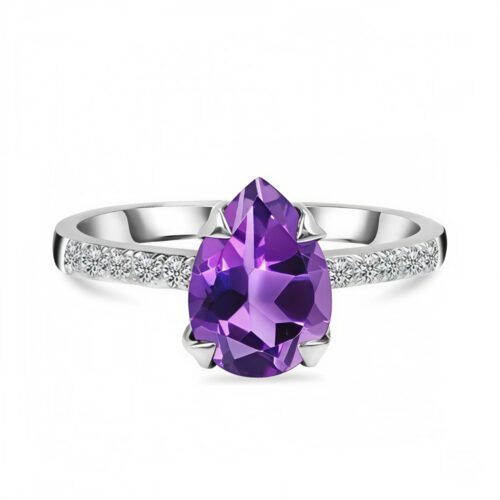 Ženski prstan iz srebra EMPRESS PAVÉ, Ametist in Beli Topaz