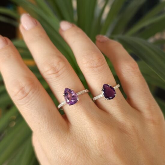 Ženski srebrni prsten EMPRESS PAVÉ, ametist i bijeli topaz