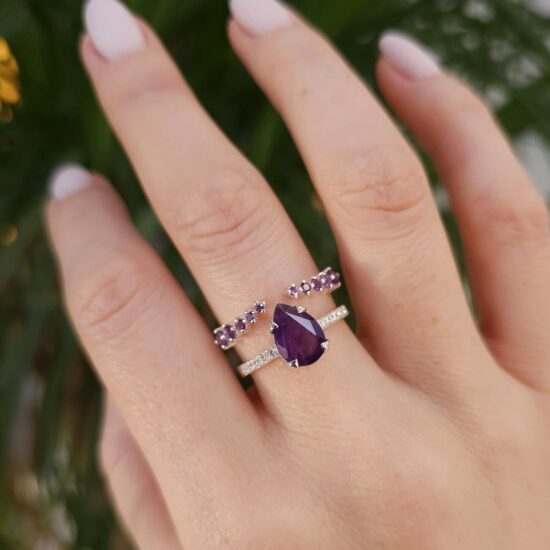 Ženski srebrni prsten EMPRESS PAVÉ, ametist i bijeli topaz