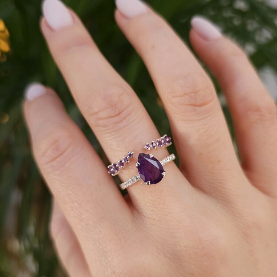 Ženski srebrni prsten EMPRESS PAVÉ, ametist i bijeli topaz