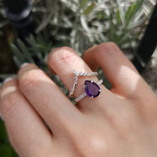 Ženski srebrni prsten EMPRESS PAVÉ, ametist i bijeli topaz