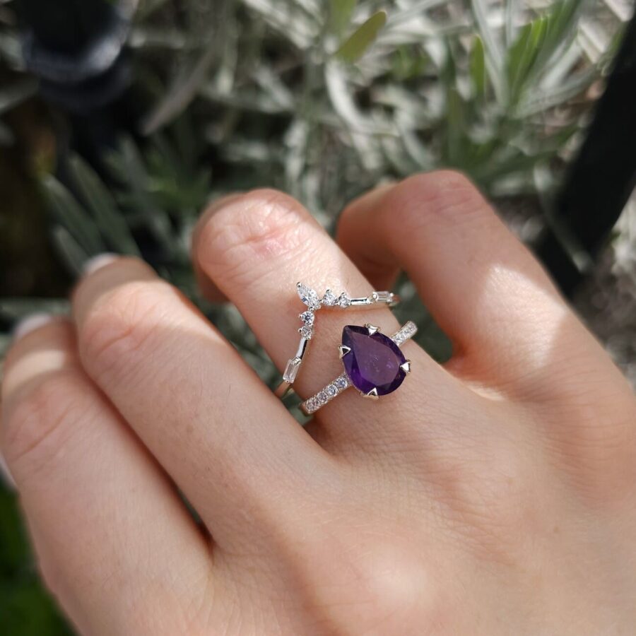Ženski srebrni prsten EMPRESS PAVÉ, ametist i bijeli topaz