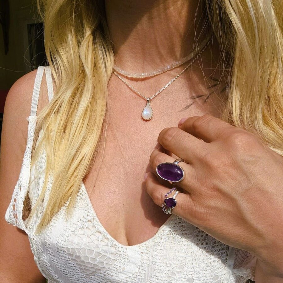 Ženski srebrni prsten EMPRESS PAVÉ, ametist i bijeli topaz