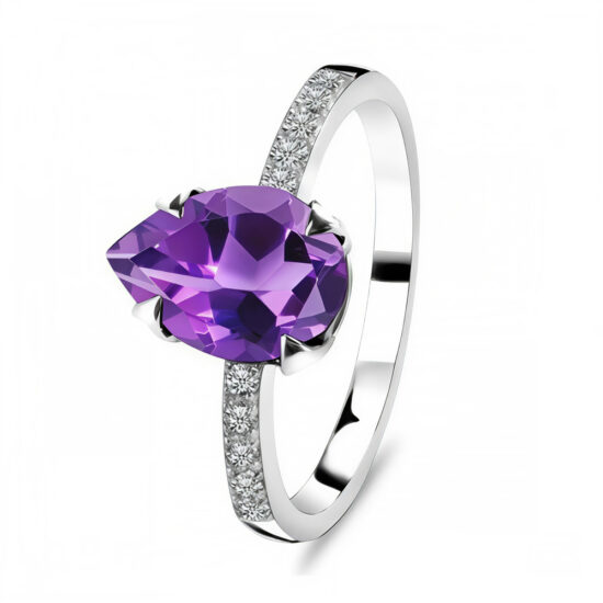 Ženski srebrni prsten EMPRESS PAVÉ, ametist i bijeli topaz