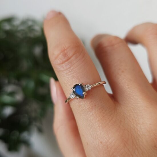 Ženski srebrni prsten INDIE, labradorit i bijeli topaz