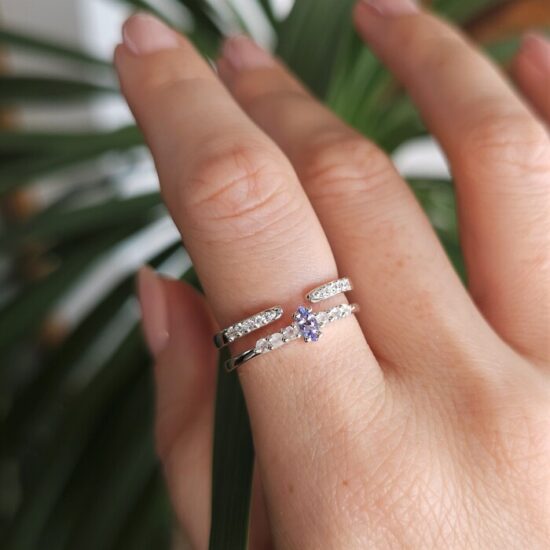 Ženski srebrni prsten SANTE, tanzanit i mjesečev kamen