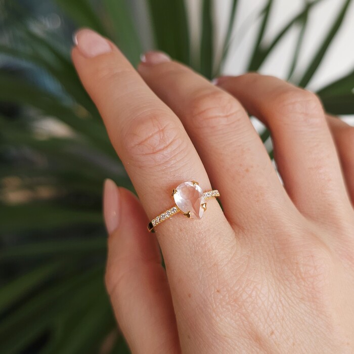 Ring Kaiserin Pavé - Rosenquarz und Weißer Topas - Seraphina