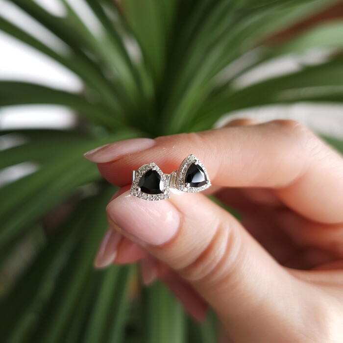 Ženski uhani iz srebra HATHOR, Črni Turmalin in Beli Topaz