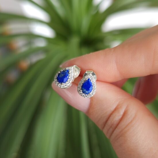 Ženski uhani iz srebra ANTHEA, Lapis in Beli Topaz