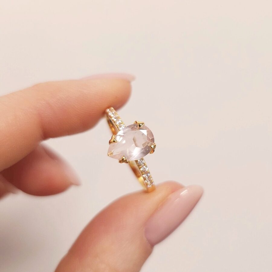 Ring Kaiserin Pavé - Rosenquarz und Weißer Topas - Seraphina