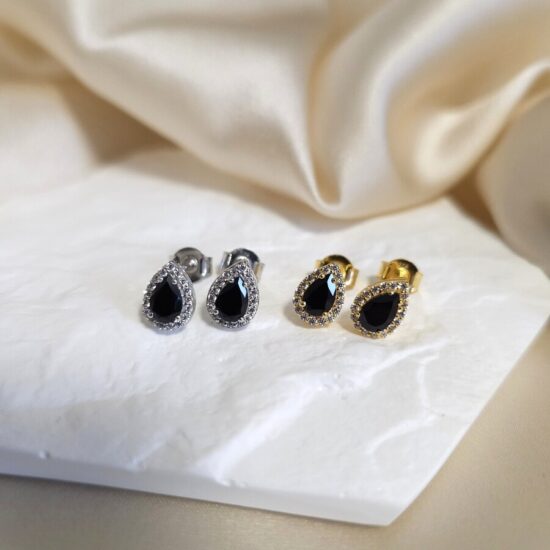 Ženski uhani iz srebra ANTHEA, Črni Turmalin in Beli Topaz