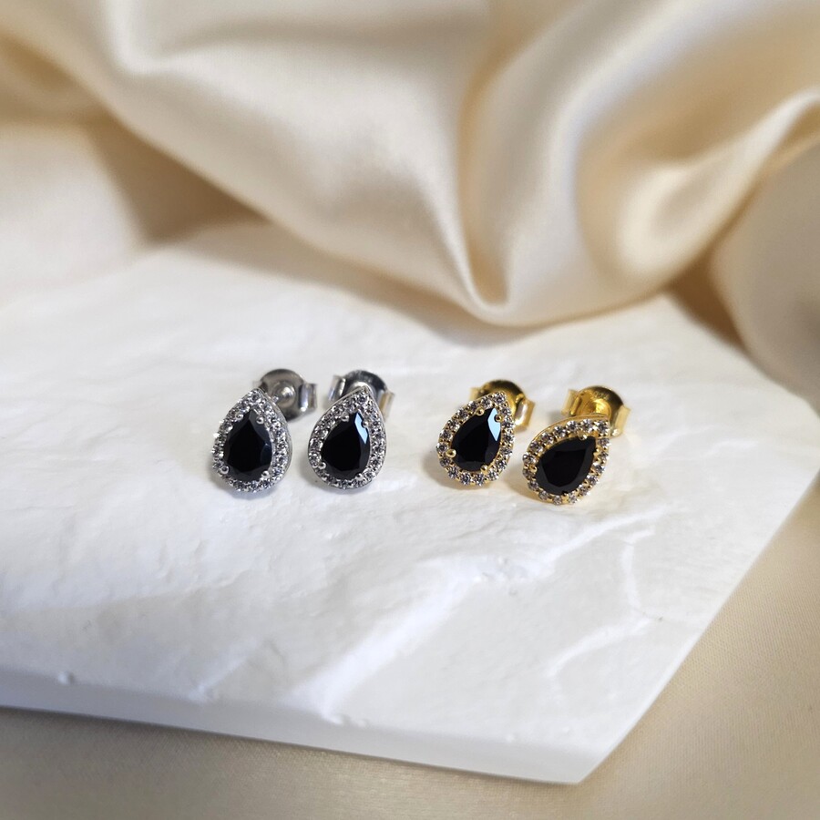 Ženski uhani iz srebra ANTHEA, Črni Turmalin in Beli Topaz