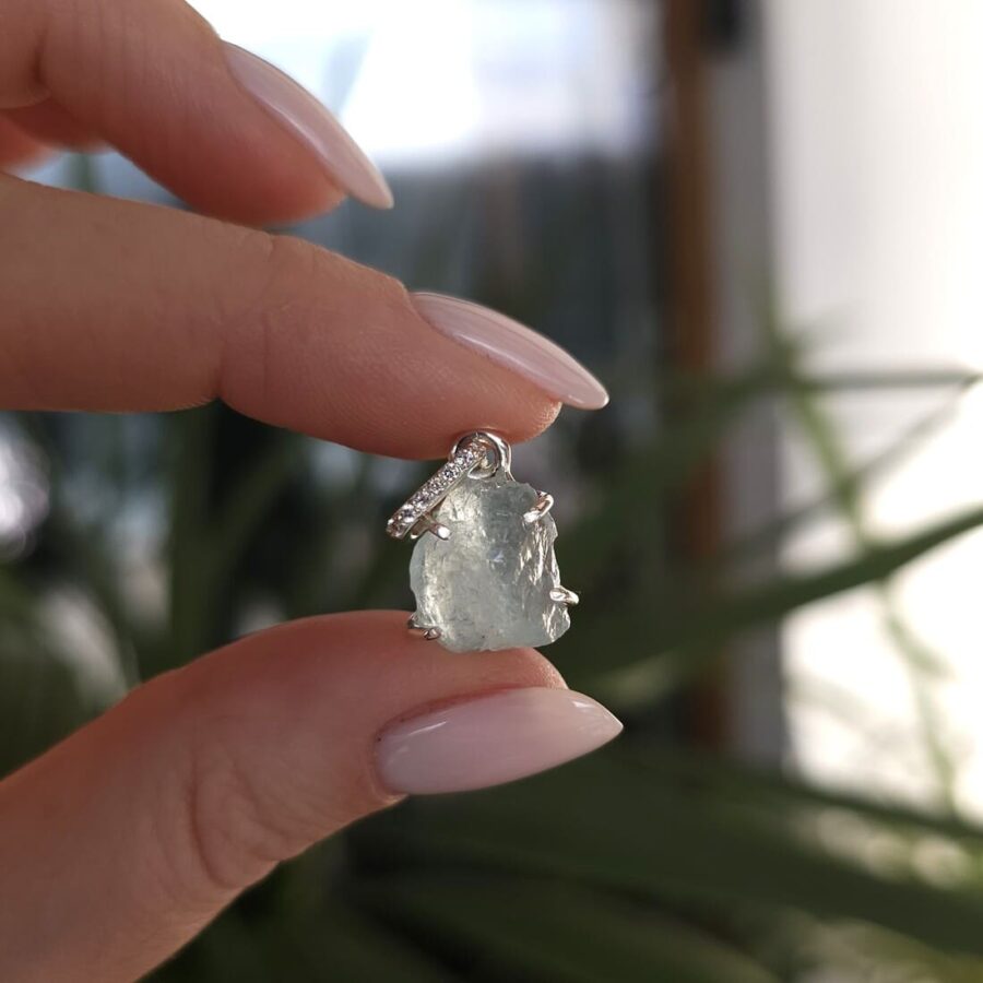 Obesek Uncut Pavé - Akvamarin - Seraphina