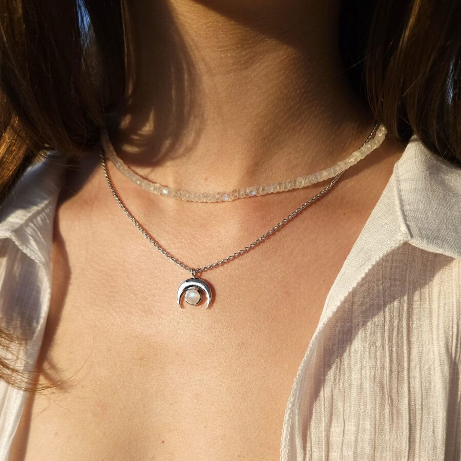 Damen Silber Halskette KIARA, Mondstein