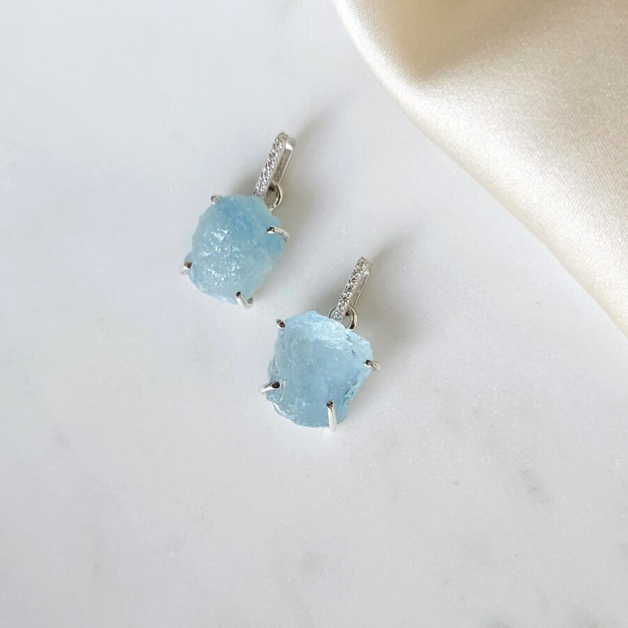 Obesek Uncut Pavé - Akvamarin - Seraphina